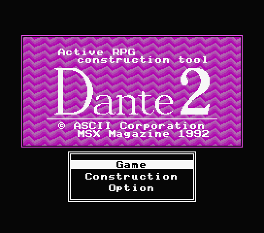 Title screen for Action RPG Construction Tool Dante 2