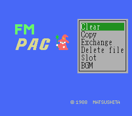 Title screen for FM Pana Amusement Cartridge a.k.a. FM PAC