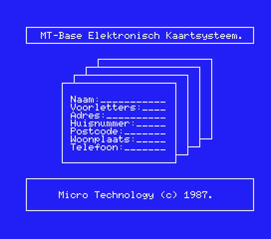 Title screen for the original Dutch version of MT-Base