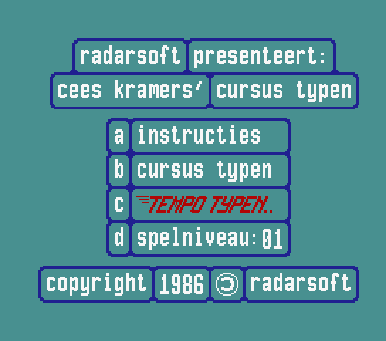 Title screen for the original Dutch version of Tempo Typen